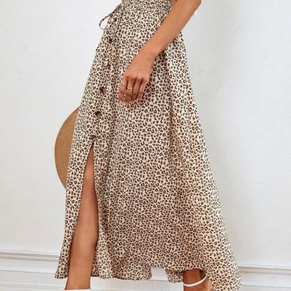 Leopard Print Tie Front Slit Skirt - Picture 3 of 8